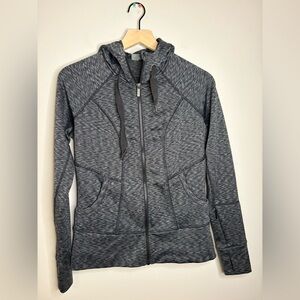 Women’s Athleta full-zip hoodie jacket in a gray space-dye pattern size M